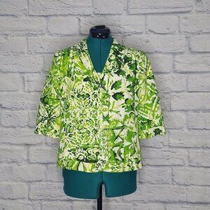 *Escada Women's garden floral print cotton ruffle trim jacket Sz 38